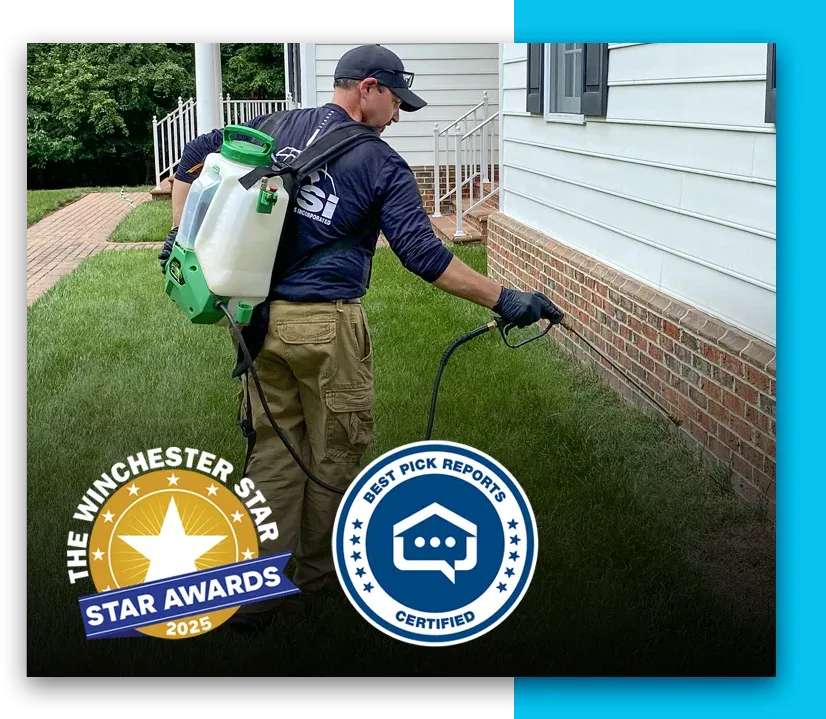 technician spraying around house
