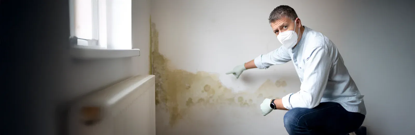 technician looking at mold on walls